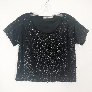 Chloe K. Y2K Sequin Top Boxy Cropped Womens XS Fairygoth Whimsigoth Grunge Chic